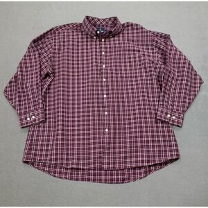 Stafford Button Down Shirt Mens 18 34-35 Burgundy Plaid Oxford Athletic Fit Trav